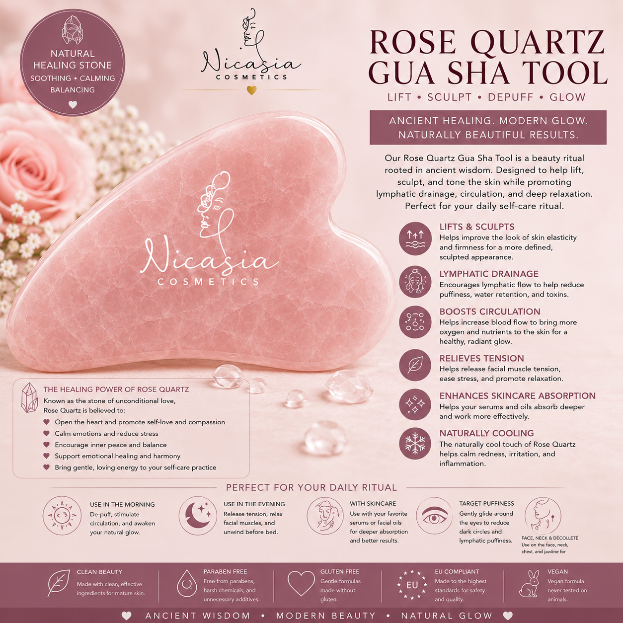 Pink Jade Gua Sha Tool