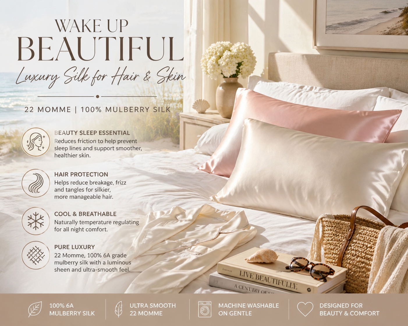 100% Mulberry Silk Ultra Luxe Beauty Pillowcase (22 Momme)